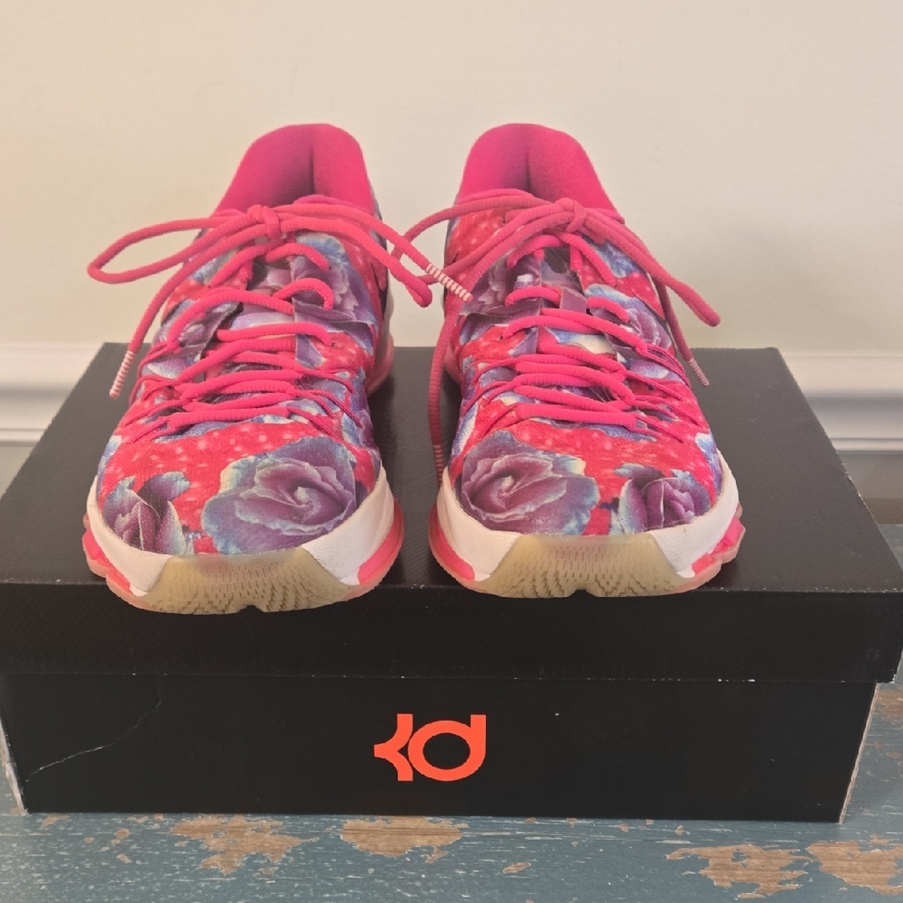 Nike KD 8 "Aunt Pearl" Pink and Purple Floral Basketball Sneakers - Picture 2 of 10